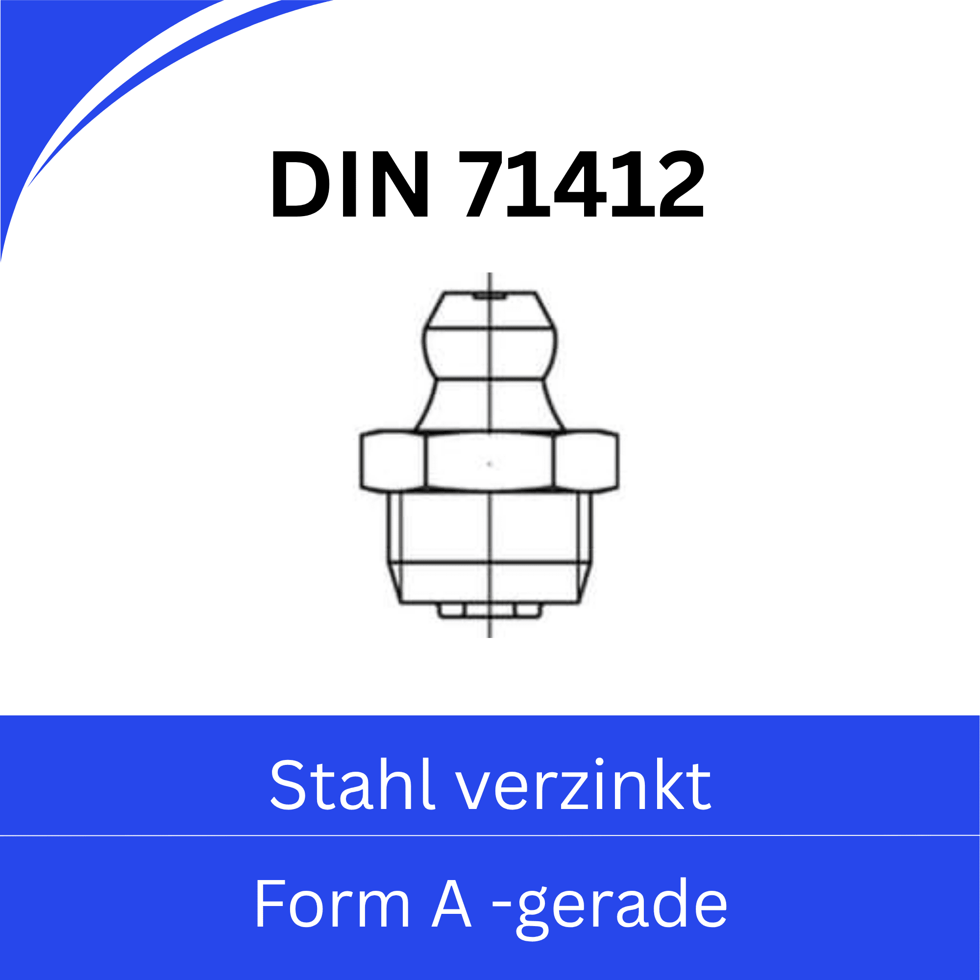 Bild von DIN 71412 ➤ Sechskant - Schmiernippel (Form A - gerade) - Stahl verzinkt